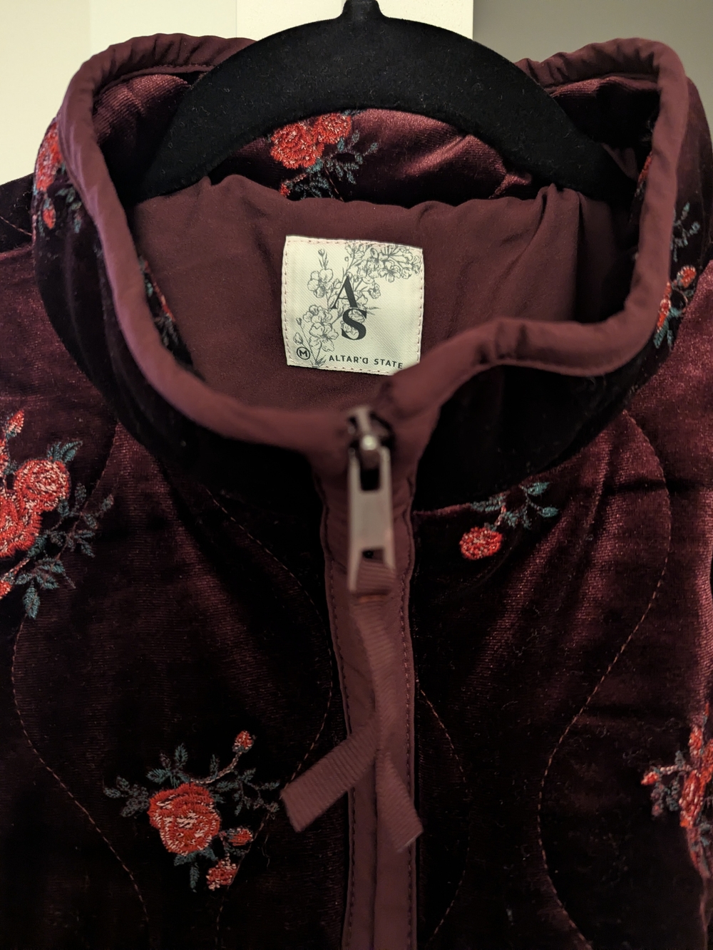 Altar'd State Burgundy Velvet Quilted Floral Jacket - Picture 8 of 8